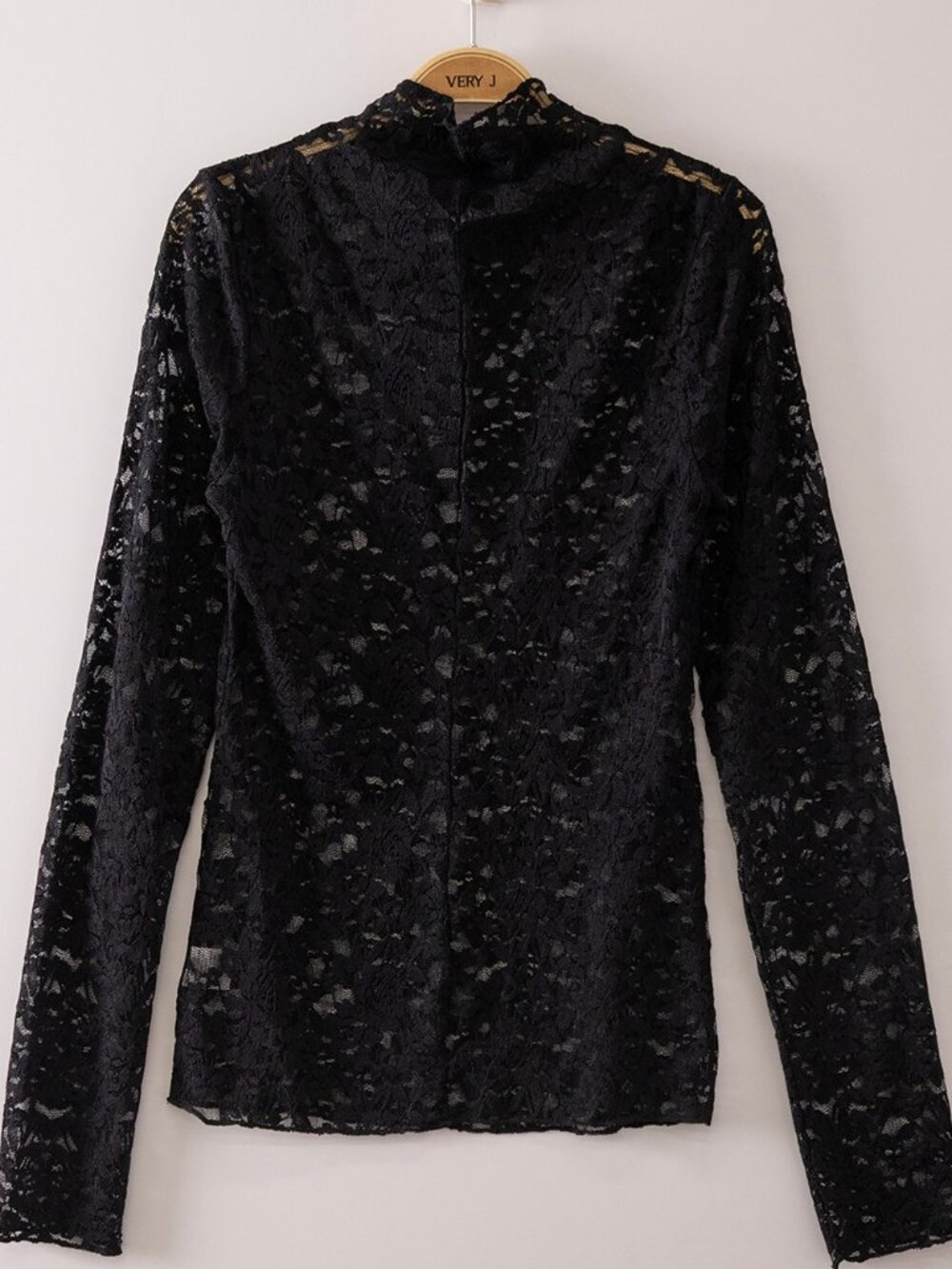 "Summer Lace" Stretch Sheer Lace High Neck Top Black